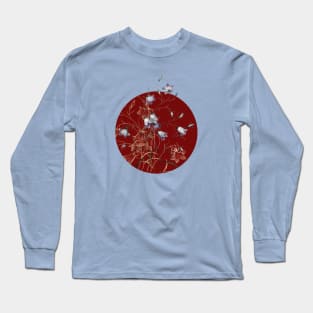 Vintage Blue Flower Botanical Illustration on Circle Long Sleeve T-Shirt